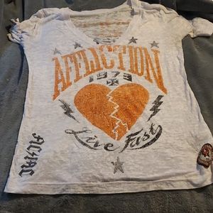 Affliction Sheer White Orange Shirt Large